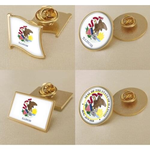 Seal of Illinois State of United States of America Map Flag Lapel Pins/Broochs/Badges