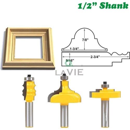3PC/Set 1/2" 12.7MM Shank Milling Cutter Wood Carving Picture Frame Line Router Bit C3 Carbide Classical Milling Cutter for Wood