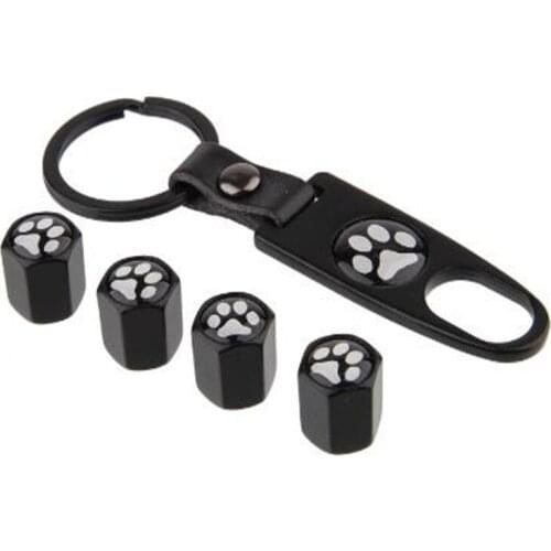4pcs/lot Car styling Bear Foot Paw Print Logo Tire Tyre Valve Cap With Key Ring Wrench Spanner Emblem For Cars