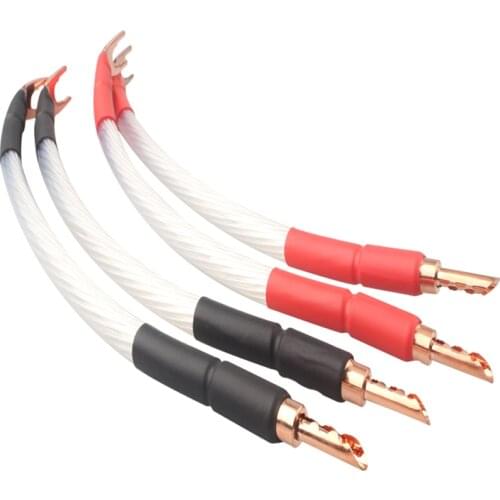 5n Occ 4pcs Single Crystal Silver Plated Speaker Jump Cable Set Red Copper BANANA or Spade PLUG - 20cm