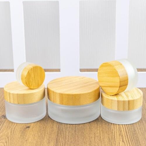 6Pcs 5ml 15ml 30ml 50ml 100ml Frosted Glass Essence Cream Bottles Bamboo Lid Cosmetics Empty Skin Care Products Vials