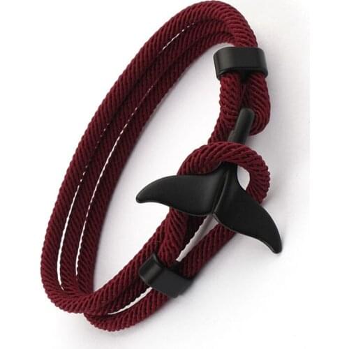 Whale Fish Tail Viking-Bracelet Charms Handmade Red Rope Braslet For Men Wristband String Adjustband Jewelry Homme