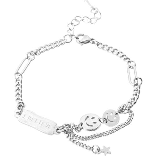 Simple Smiling Face Round Beads Bracelet For Women Silver Color Fine Smiles Bracelet Jewelry Gifts For Friends Families