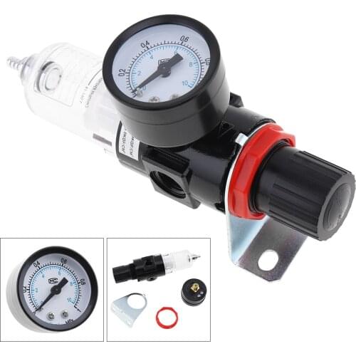 Black Gauge Pneumatic Air Source Treatment Filter Regulator w Pressure Gauge AFR-2000 Compressors Air Source Treatment