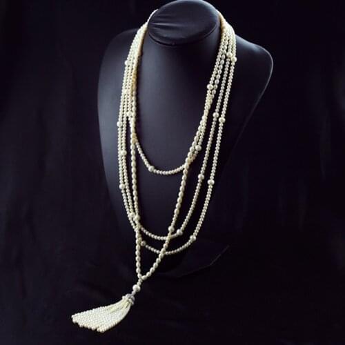 Design White freshwater pearl tassel pendant multi-level long necklace fashion jewelry