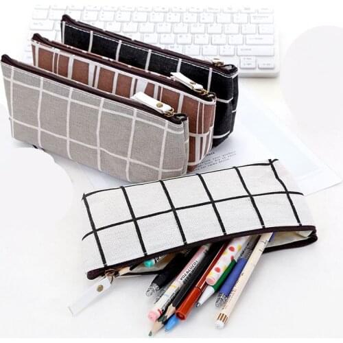 Canvas Pencil Case school Pencil Bag Simple Striped grid pencilcase Office Supplies Pen bag Students Pencils Writing Stationery