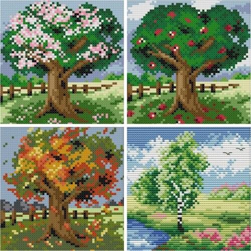 HUACAN Embroidery Landscape 11CT 14CT DIY Needlework Gift Sets Cross Stitch Tree White Canvas Kits Home Decoration