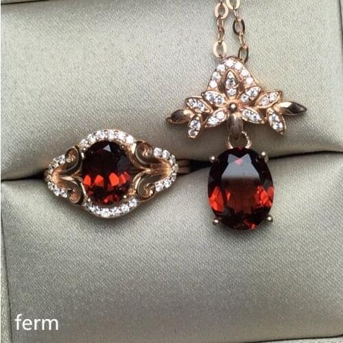 KJJEAXCMY exquisite jewelry 925 pure silver inlaid natural garnet female jewelry set rings pendant 2 pieces