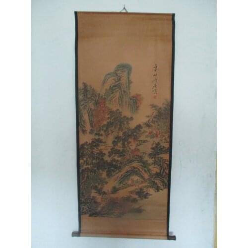Home wall decoration painting ,Chinese old paper scroll painting , Tang Bo Hu "mountain"