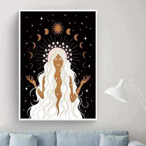 Canvas Painting Wall Art Drawing Posters and Prints Celestial Bodies Stars Moon Magical Sun Wall Pictures Living Room Home Decor