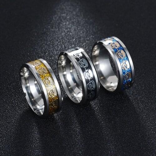 8MM Titanium Stainless Steel 3 Color Shinny Skull Rings Punk Style Personality Mens Ring Jewelry Charm Party Gift