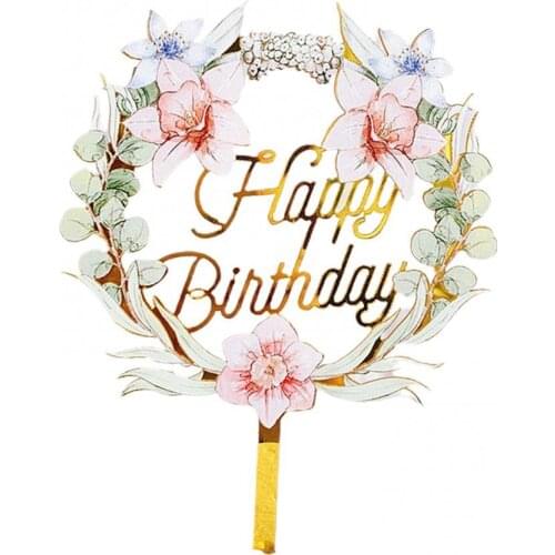 60%HOTColored Flowers Happy Birthday Cake Topper Baking Cupcake Dessert Decoration