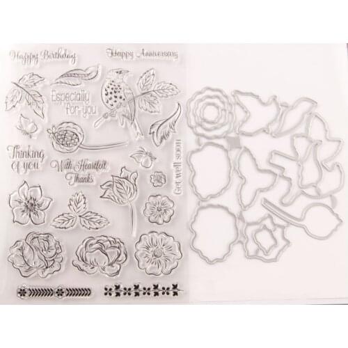 Reunion Leaves Flowers Bird Metal Cutting Dies and Stamps Scrapbook Craft Stencil DIY Album Paper Template Model Clear Stamps