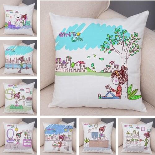 Cute Cartoon Lady Cushion Cover Decor Lovely Girl Live Pillow Case Throw Super Soft Short Plush Pillowcase for Sofa Home 45x45cm