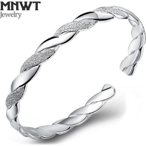 MNWT Silver Jewelry Bracelets for Women Frosted Onterwoven Silver Plated Bangles Open Design Size Adjustable Womes Bracelets