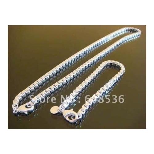 Fashion jewelry, Silver color plated 4MM BOX CHAIN Necklace & bracelet, S138