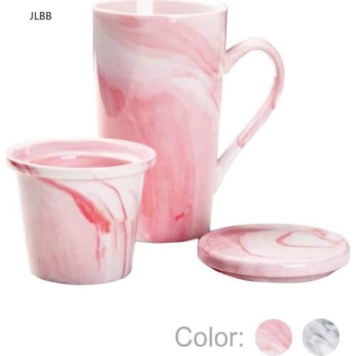 Marble Ceramic Tea Cup Infuser and Lid,Coffee Mug, Grey Marble Cup for Women, Girl, Wife, Mom, Grandma, Sister, Girlfriend Men