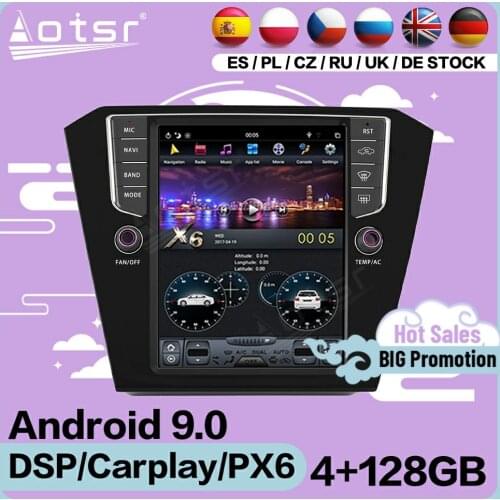 4+128G Tesla Screen Multimedia Stereo Android Player For Volkswagen Magotan 2013 2014 2015 2016 2017 GPS Navi BT Radio Head Unit