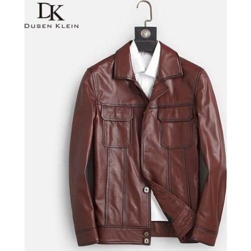 Men Genuine Leather Jacket Real Cow Leather Jackets Casual Short Black Pockets 2019 Autumn New Jacket for Man 8811