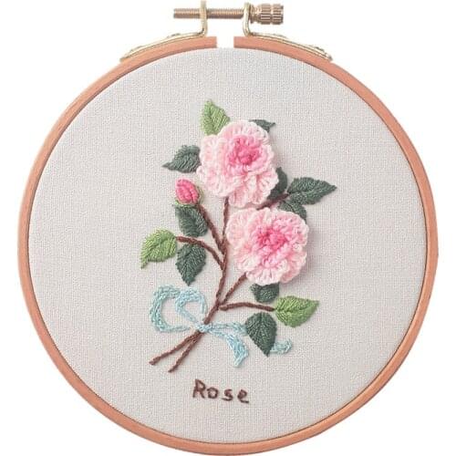 CURCYA Small DIY Flowers Embroidery Set Needlework Tools Vintage Floral Sewing Craft Kit Simple for Beginners