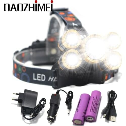 8000LM Led Headlamp 5*LED XML-T6+4Q5 Headlight 4mode ZOOM Rechargeable Head headlamp Fishing Torch Outdoor Hunting Lighting Фара