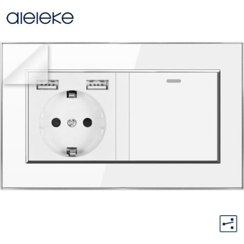 Wall 16A EU Standard Multi Way Power Socket Plug Grounded Electrical Socket with usb outlet 1Gang2Way switch 146 Acrylic panel