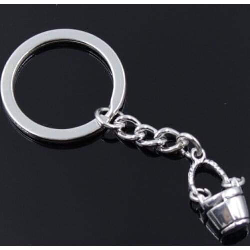 New Fashion Men 30mm Keychain DIY Metal Holder Chain Double Sided Bucket 24x12x7mm Silver Color Pendant Car Keychain Gift