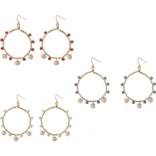 Bohemia Exaggerated Big Hollow Round Circle Stainless Steel Earrings Natural shell earrings 18k Gold Plated Earrings