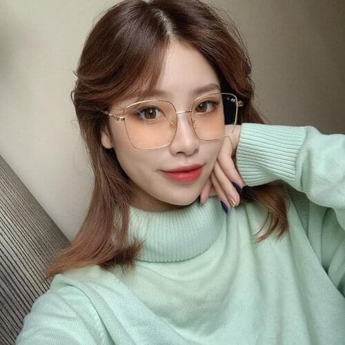 Oversize Square Clear Glasses Frame For Women Retro Alloy Eyeglasses Men Vintage Print Stripe Eyewear Female Transparent Shades