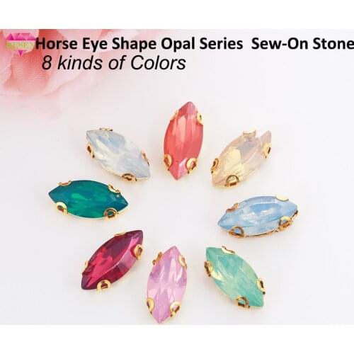 RESEN Horse Eye Shape Sew On Stones With Gold Claw Resin Marquise Opal Pink/ Green/Peach/Blue/White Rhinestones For DIY Dresses