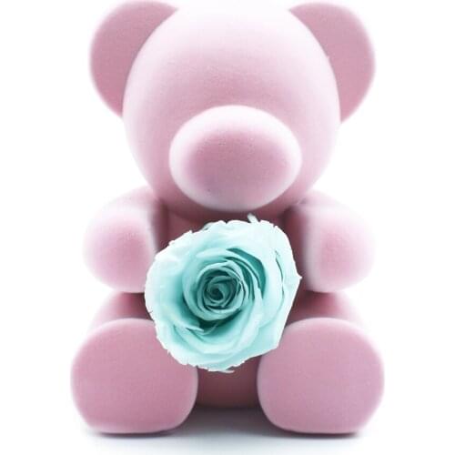 Rose Bear Green Immortal Flower Valentines Day Gift Art Craft Gift Wedding Flower Room Decor Collection