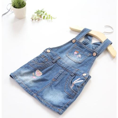 New Girls Sundress Baby Soft Denim Sundress Girls Embroidery-flower Sundress Kids Suspender Denim Dresses Child Casual Dress