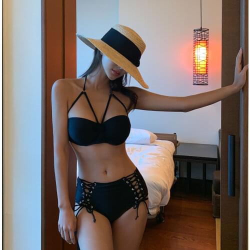 Sexy New High Waist Bikini Swimwear Women Swimsuit Push Up Biquini Pure Color Bikinis Women Bathing Suit Beach Wear