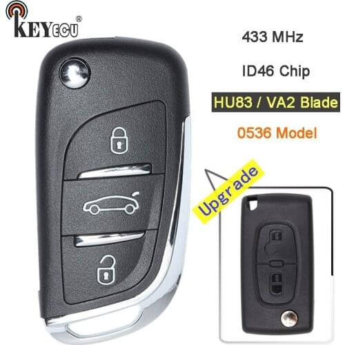KEYECU 433MHz ID46 Chip CE0536 Model Modified Flip Folding Remote Key Fob 2 3 Button HU83 / VA2 Blade for Peugeot up to 20110416