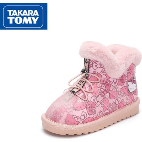 TAKARA TOMY winter new 2021 fashion cartoon Hello Kitty snow boots simple and comfortable non-slip warm childrens short boots