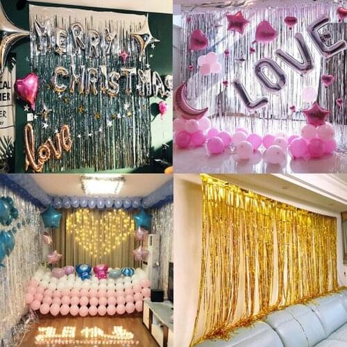 Party Favors Wedding Decoration Supplies 1*2m Rain Tinsel Foil Curtain Birthday Anniversary Baby Shower Wall Photo Zone Backdrop