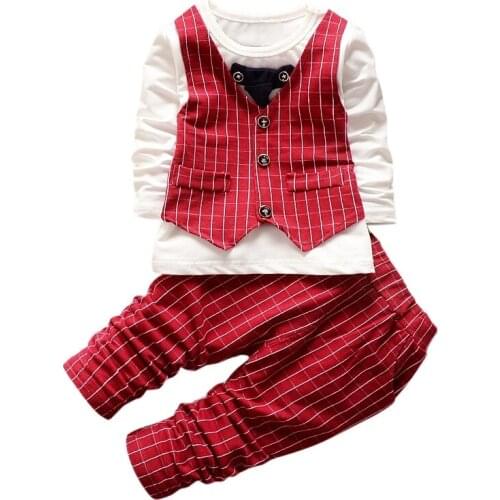 Spring Autumn Children Girls Boys Cotton Clothing Sets Fashion Baby Fake Vest T-Shirt Pants 2Pcs/Sets Kids Tie Clothes Tracksuit
