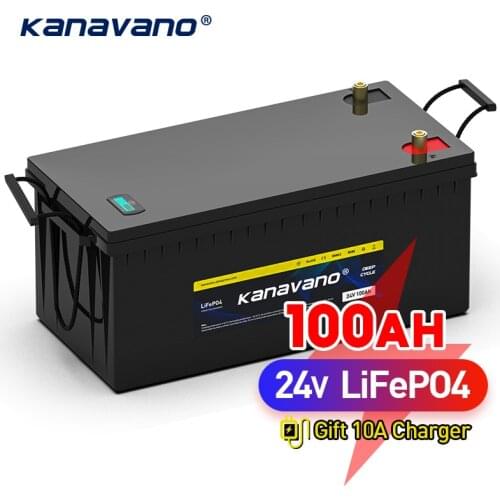 Waterproof 24V 100Ah LiFePO4 Rechargeable Battery Pack Deep Cycle Built-in 100A BMS Solar RV EV Camper Off-Grid Applications
