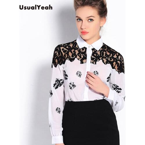 New Fashion Style Elegant Chiffon Embroidery Design Womens Body Blouse Tops Shirt Patchwork Lace white apricot S-XL SY0207
