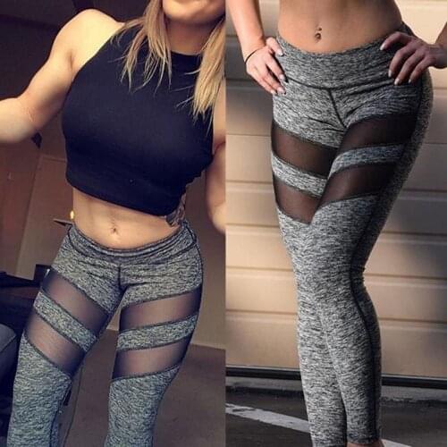 Womens Yoga Running Fitness Leggings Quick-Drying Mesh Contrasting Color Sports Yoga Pants Leggings