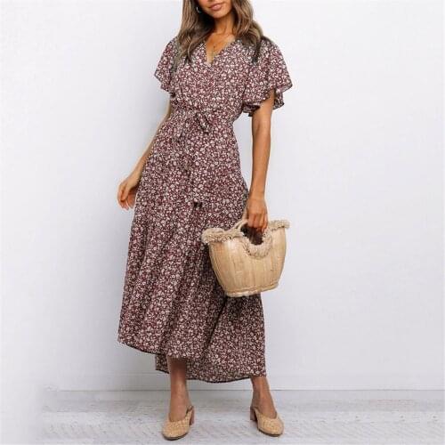 Womens Y2K Hot Sale Korean Style Sweet Girls V-Neck Polka Dot Maxi Dress Ladies Summer Loose Beach Holiday Floral Sundresses
