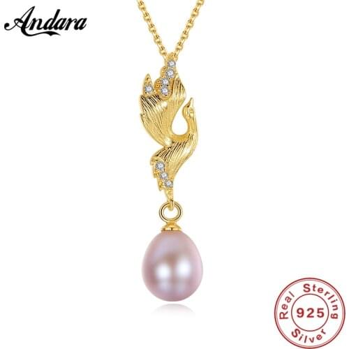 Brand New 925 Sterling Silver Natural Round Pearl Necklace Fashion Auspicious Phoenix Bird Pendant Female Pearl Necklace