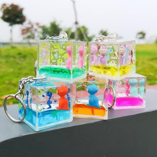Liquid Dinosaur Keychain Cartoon Acrylic Anime Keychain Accessories Quicksand Floating Keychain Ladies Friends Gift Keychain