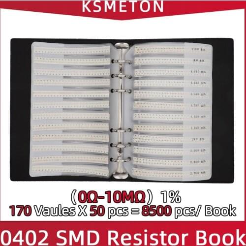 0402 1% SMD Resistor Sample Book RC0402 FR-07 0R~10M Tolerance 170 Values 50pcs 8500 pcs Resistors Kit 8500 PCS/BOOK