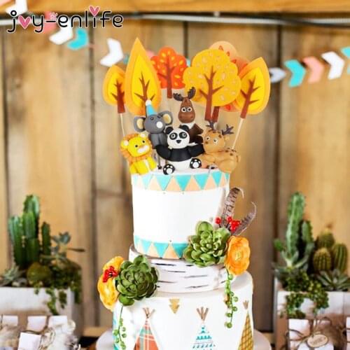 1pcs Forest Wild Animal Birthday Happy Felt Cake Topper kids Celebration Jungle safari theme party decorations Wedding Supplies