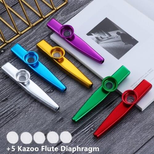 1PCs Metal Kazoo With 5 Kazoo Flute Diaphragm Mouth Flute Harmonica For Beginners Kids Adult Party Gifts Musical Instrument