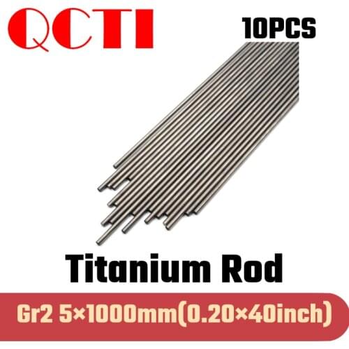 10pcs Gr2 5mm dia x 1000mm length Titanium Alloy Round Bar Rod Industry Machine Use DIY Anti-corrosion Material