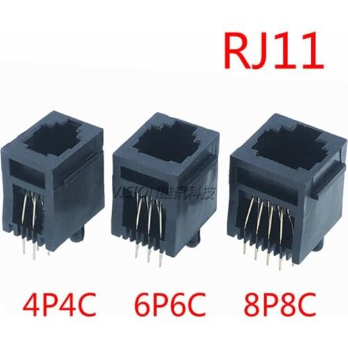 10pcs RJ11 Telephone Jack Connector 4P4C 6P6C 8P8C Vertical Crystal Head Female Socket Black