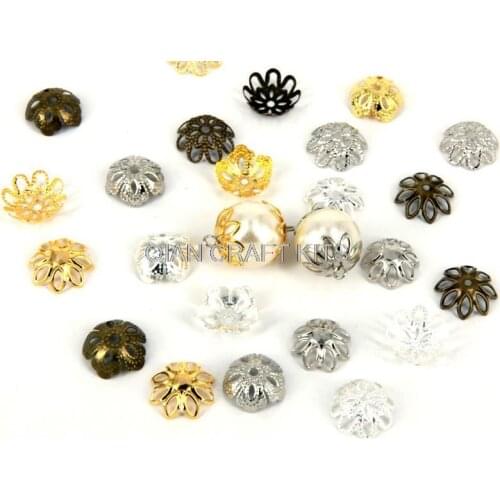 1000pcs (6mm-15mm) mixed colors and sizes Flower Beads Caps silver ,gold antique Brass colors medium and big flower cap