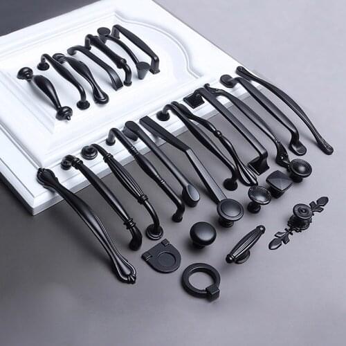 1x Quality Furniture Handle Zinc Alloy Door Knob Pitch-row 64mm 96mm 128mm 160mm 192mm for Cabinet Drawer Cupboard Matte Black